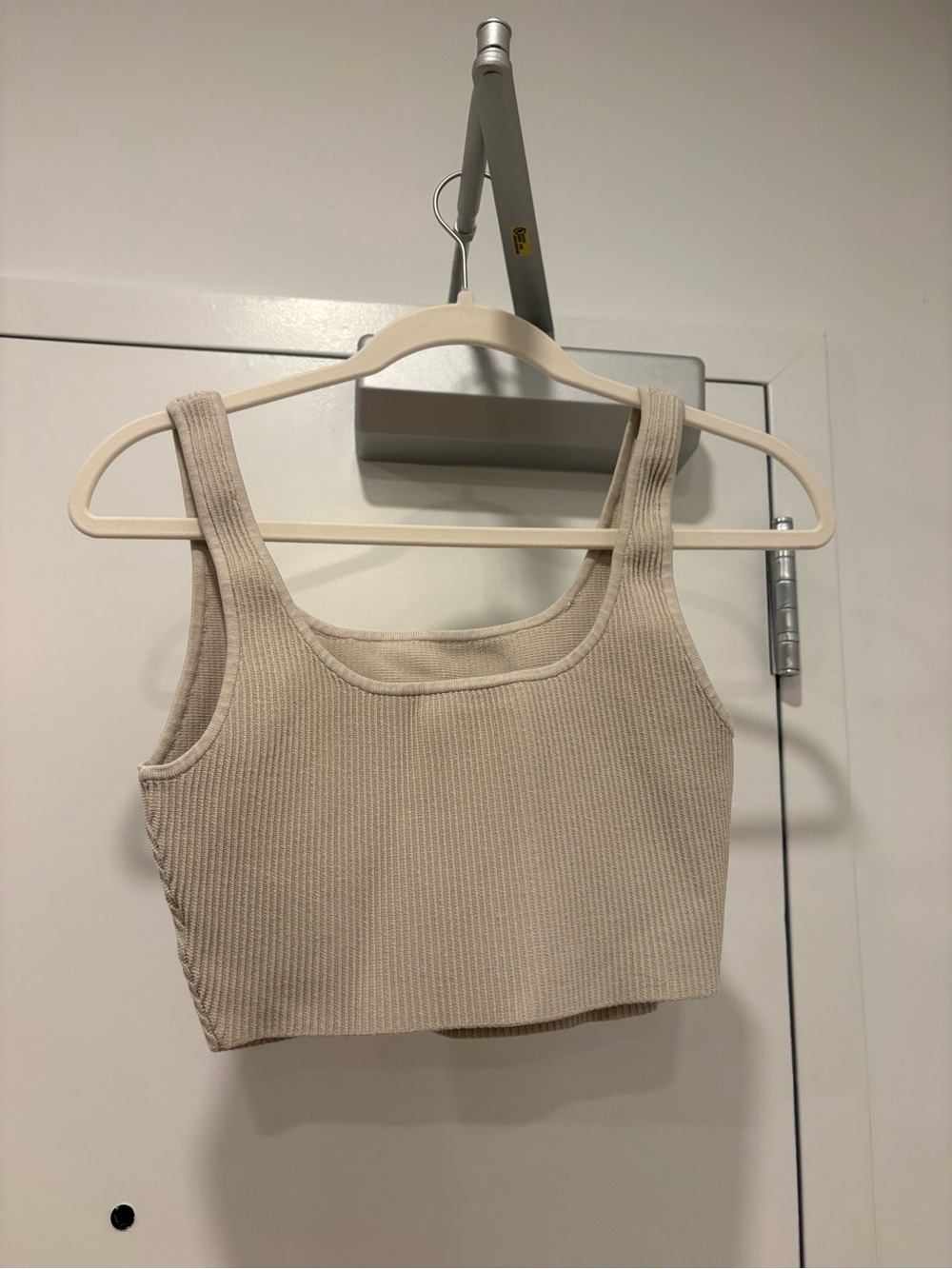 Babaton Ribbed Square-Neck Crop Tank - Beige